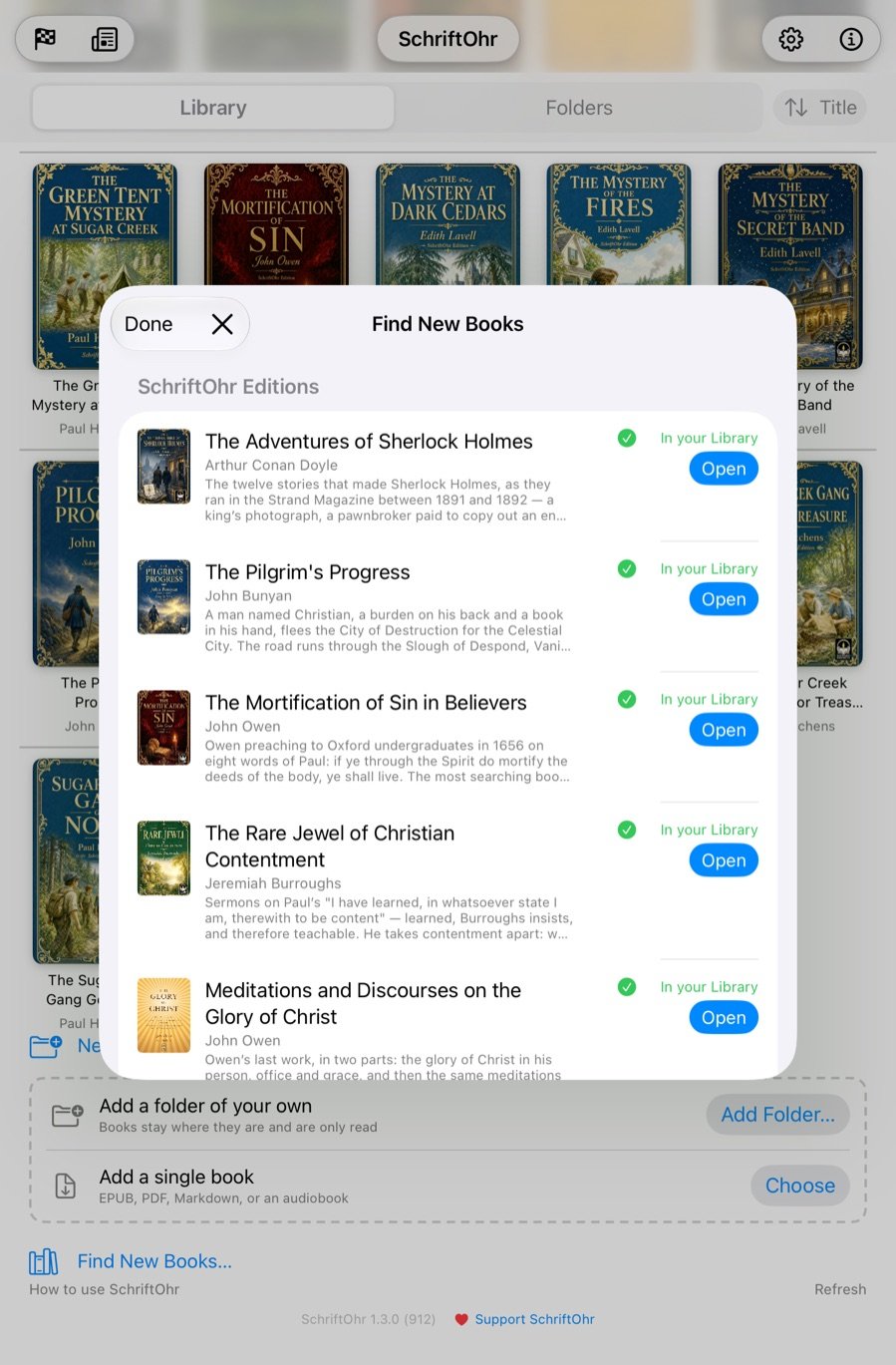 Find New Books: the SchriftOhr Editions, each with Get or Open