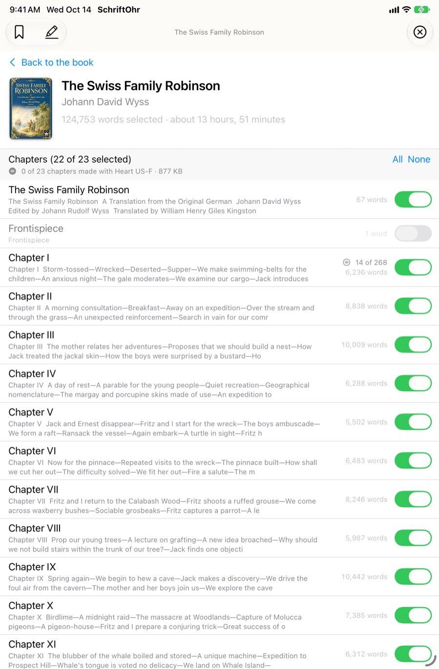 Make Audio: the chapters, each with a switch