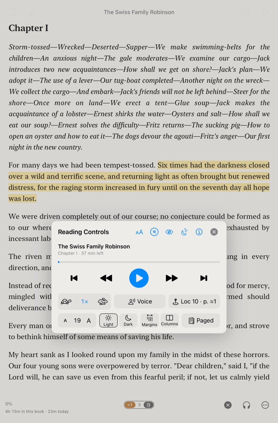 Reading Controls, open from the page number